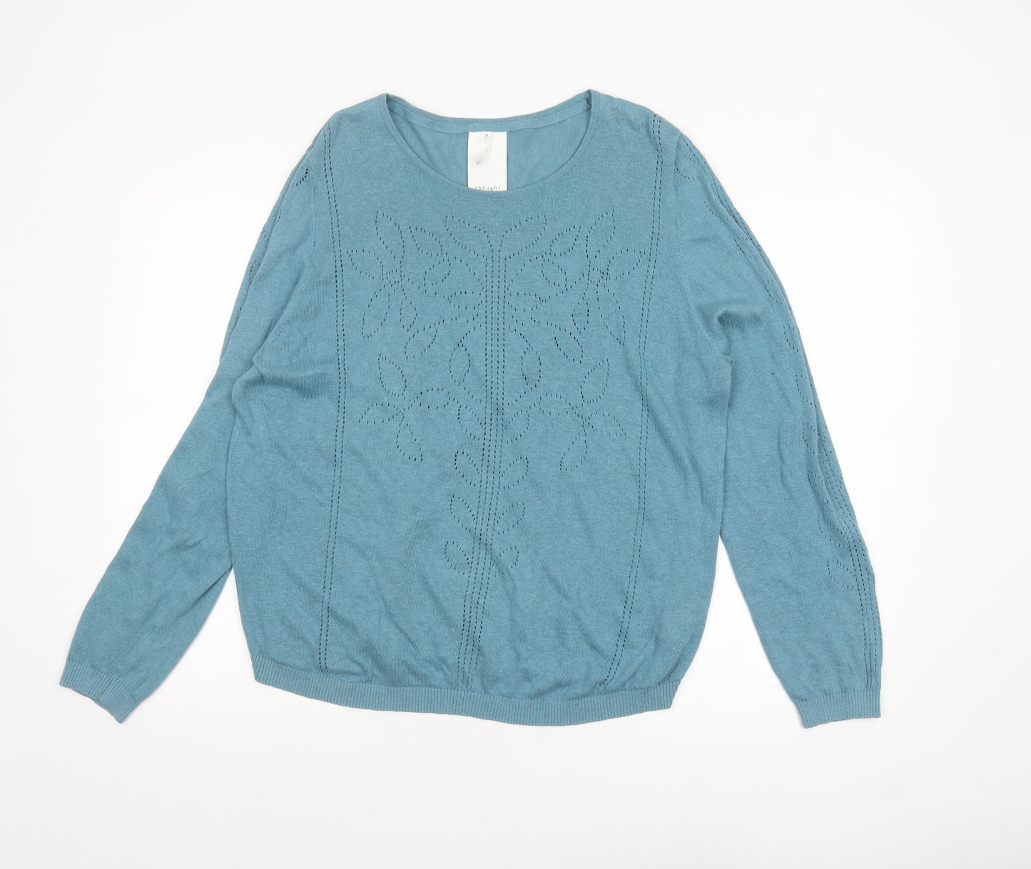 Thought Women Blue Cotton Hemp Floral Knit Jumper Size 18