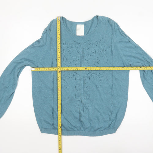 Thought Women Blue Cotton Hemp Floral Knit Jumper Size 18