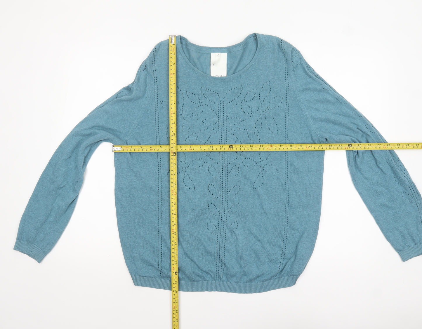Thought Women Blue Cotton Hemp Floral Knit Jumper Size 18