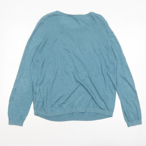 Thought Women Blue Cotton Hemp Floral Knit Jumper Size 18