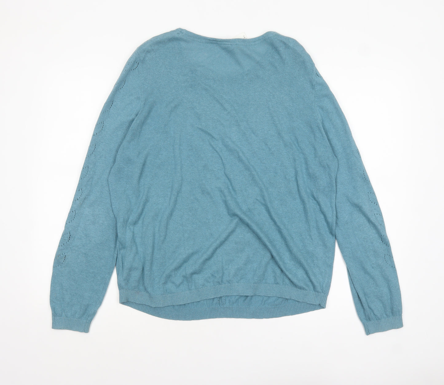Thought Women Blue Cotton Hemp Floral Knit Jumper Size 18