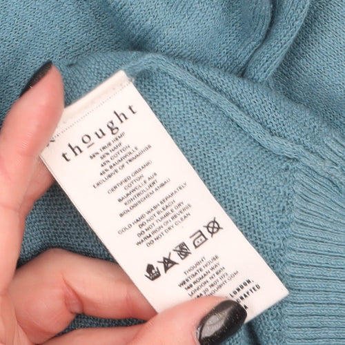 Thought Women Blue Cotton Hemp Floral Knit Jumper Size 18