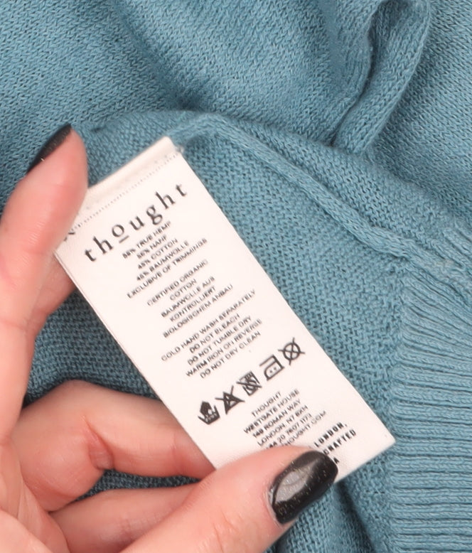 Thought Women Blue Cotton Hemp Floral Knit Jumper Size 18