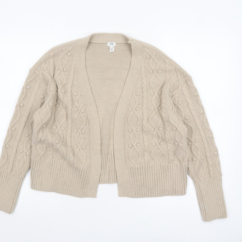 River Island Women’s Beige Cable-Knit Cardigan Size S Relaxed Fit