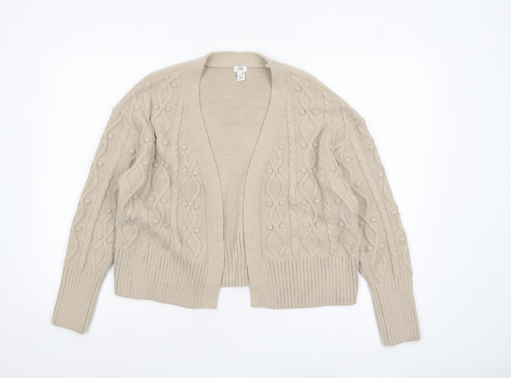 River Island Women’s Beige Cable-Knit Cardigan Size S Relaxed Fit