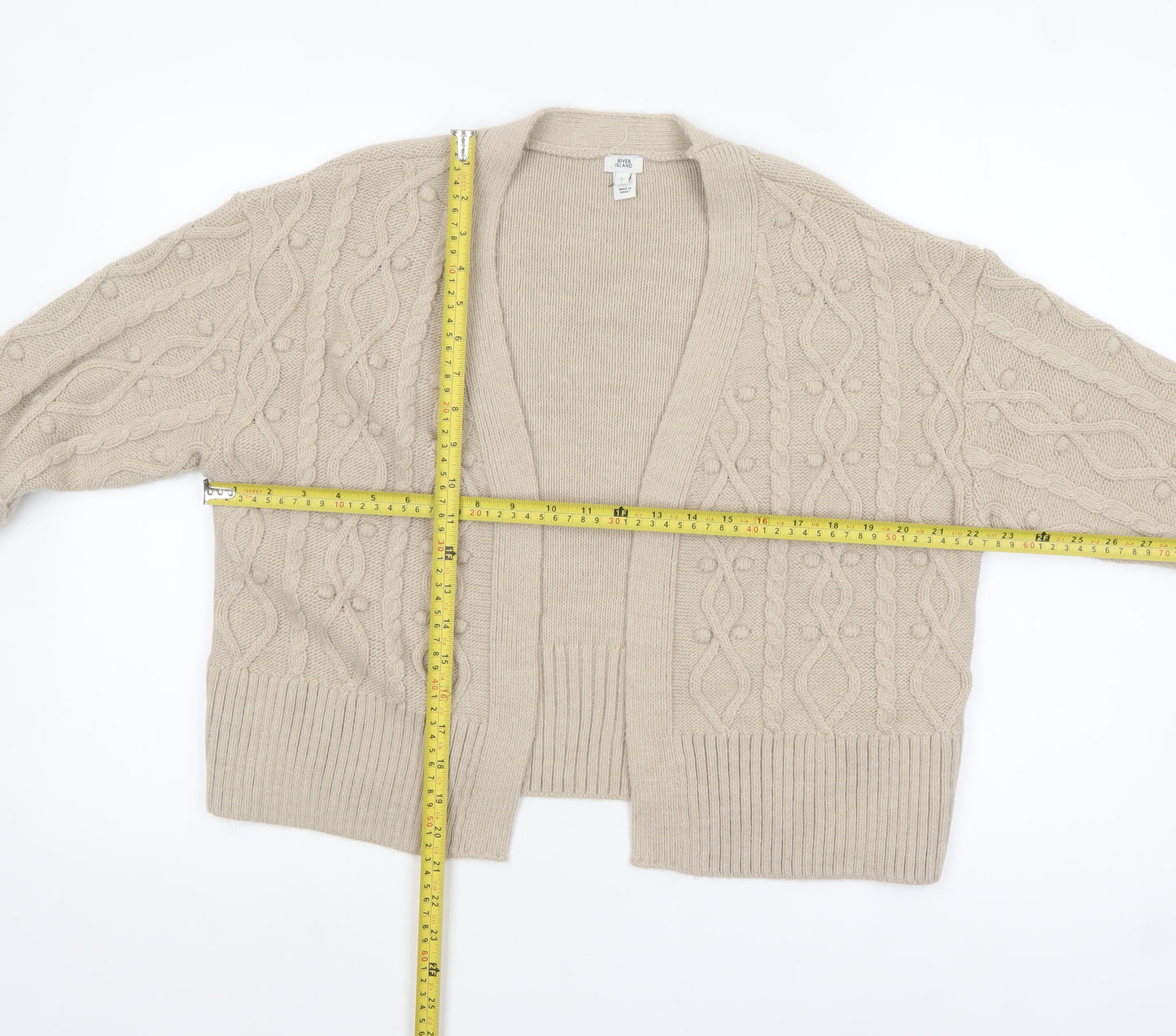 River Island Women’s Beige Cable-Knit Cardigan Size S Relaxed Fit