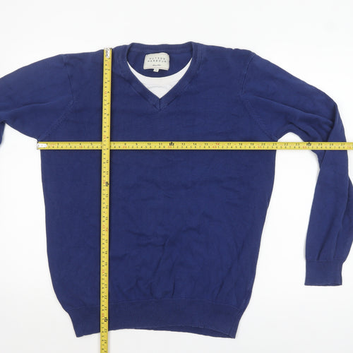 Hutson Harbour Men's Blue Cotton V-Neck Jumper Size L
