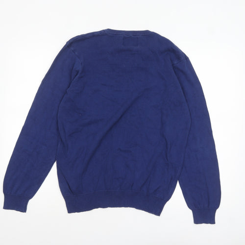 Hutson Harbour Men's Blue Cotton V-Neck Jumper Size L