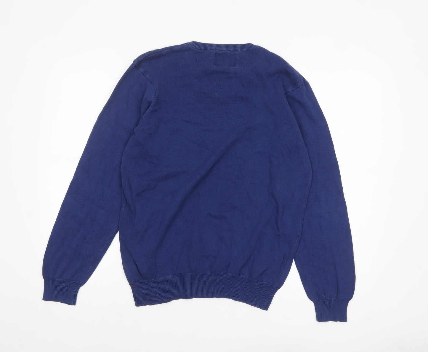 Hutson Harbour Men's Blue Cotton V-Neck Jumper Size L