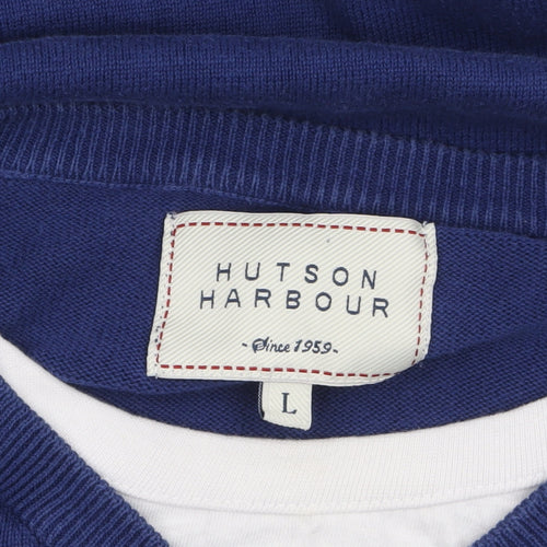 Hutson Harbour Men's Blue Cotton V-Neck Jumper Size L
