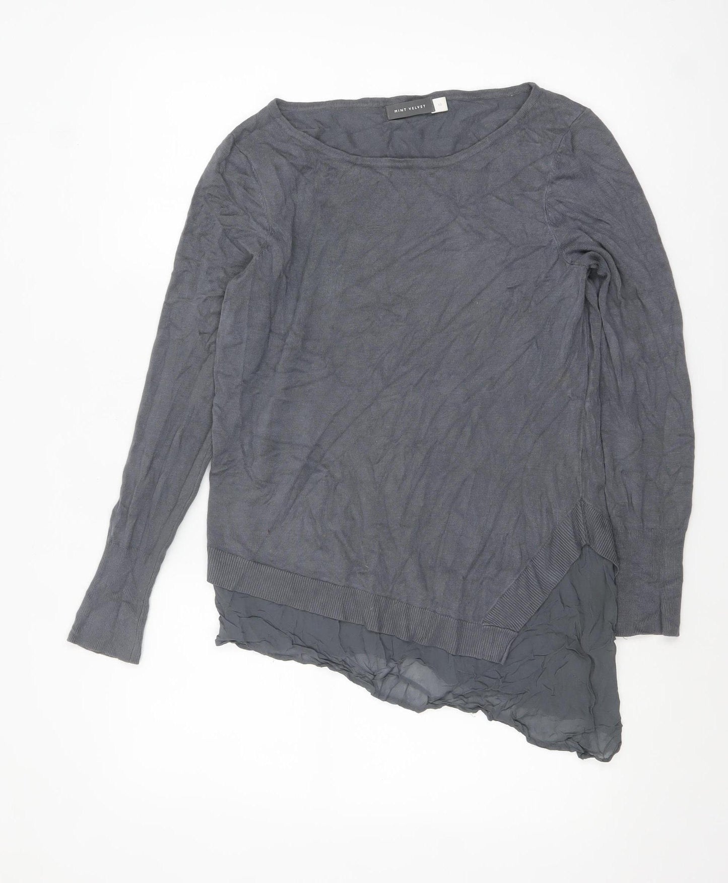 Mint Velvet Women Grey Size 12 Asymmetric Hem Long Sleeve Jumper