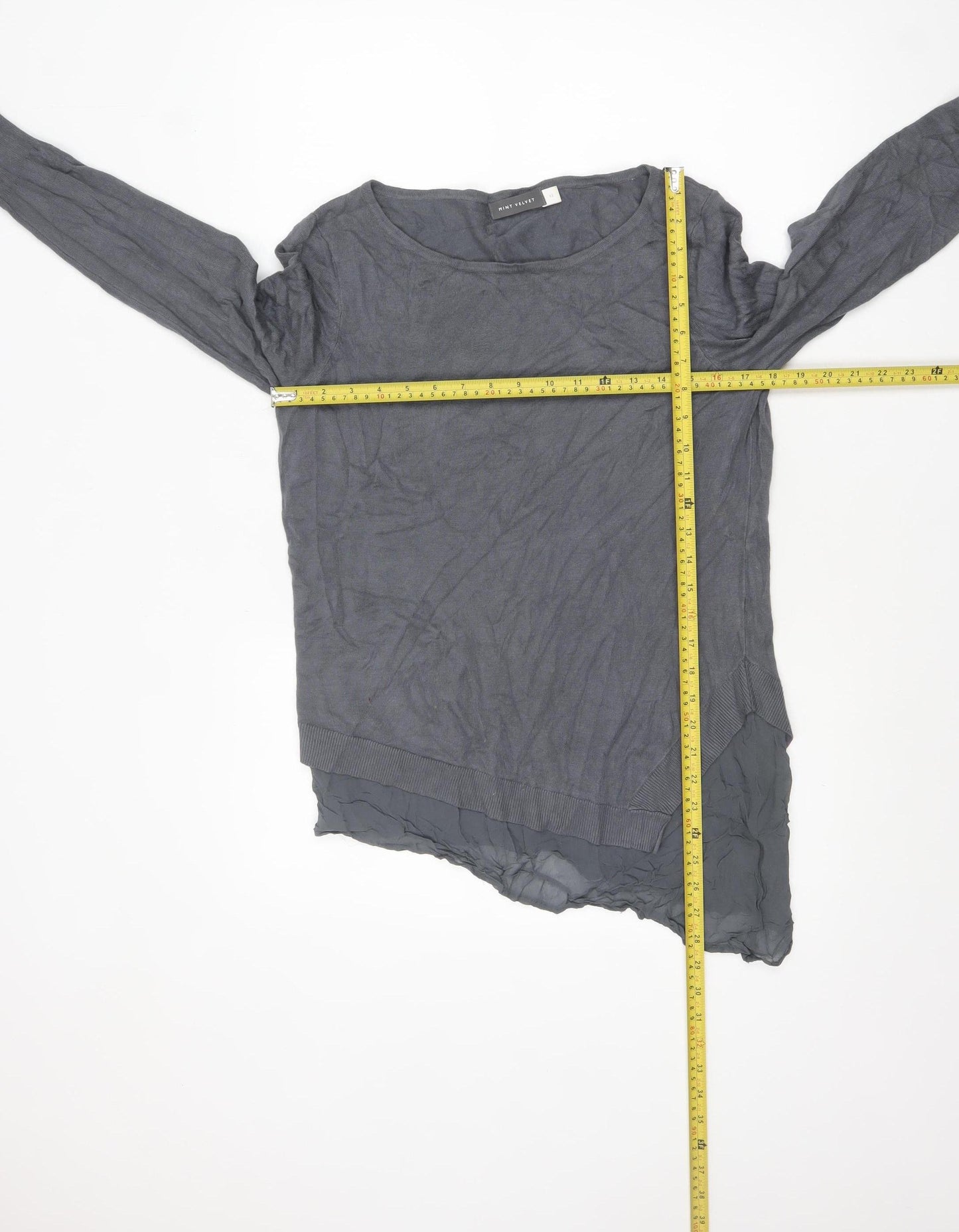 Mint Velvet Women Grey Size 12 Asymmetric Hem Long Sleeve Jumper