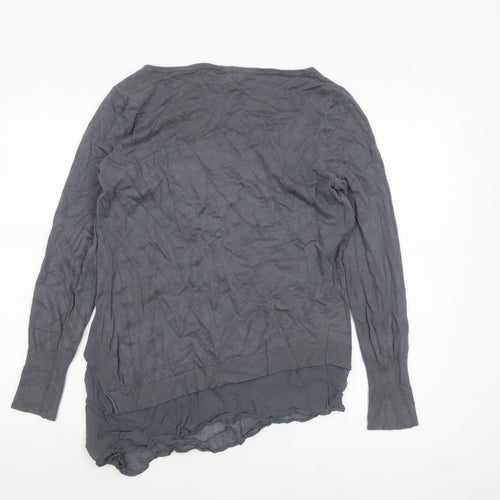 Mint Velvet Women Grey Size 12 Asymmetric Hem Long Sleeve Jumper