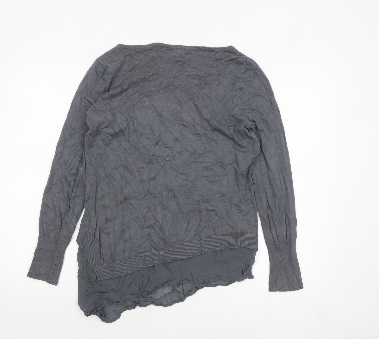 Mint Velvet Women Grey Size 12 Asymmetric Hem Long Sleeve Jumper
