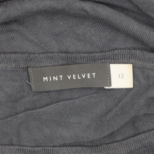 Mint Velvet Women Grey Size 12 Asymmetric Hem Long Sleeve Jumper