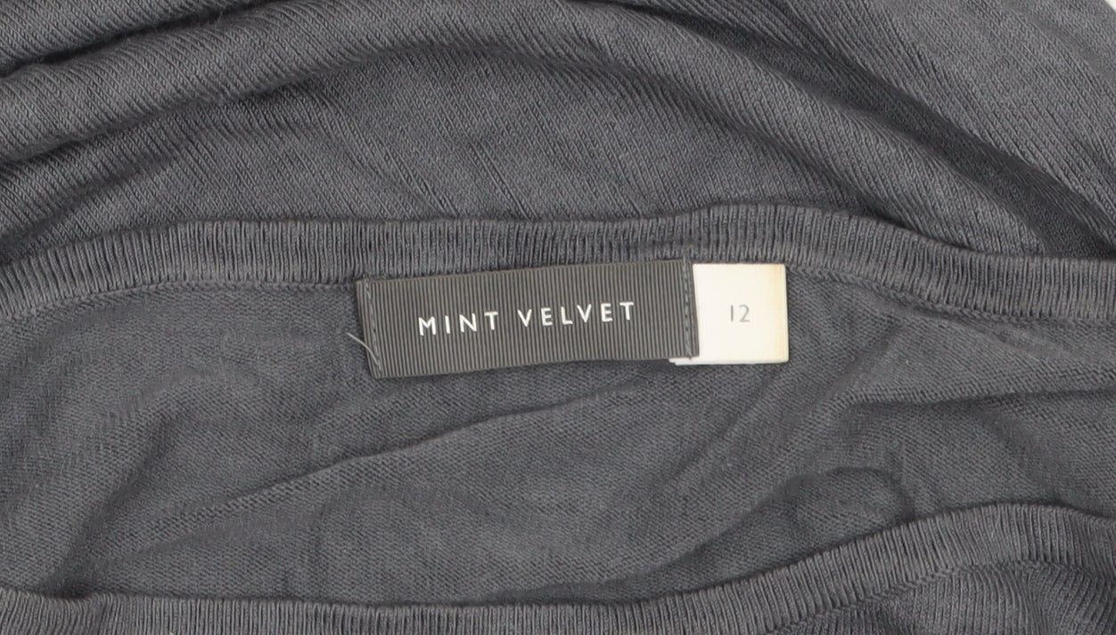 Mint Velvet Women Grey Size 12 Asymmetric Hem Long Sleeve Jumper