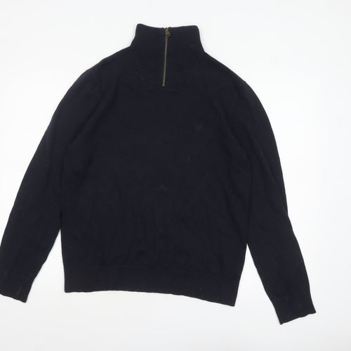 Fat Face Men's Blue 1/4 Zip High Neck Cotton Wool Jumper Size M