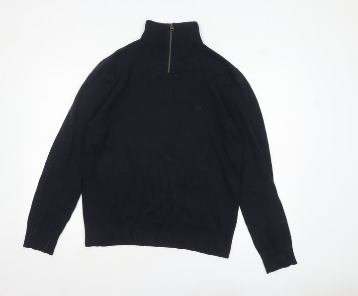 Fat Face Men's Blue 1/4 Zip High Neck Cotton Wool Jumper Size M