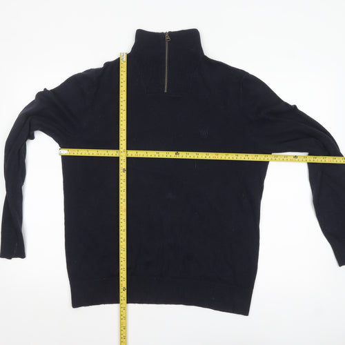 Fat Face Men's Blue 1/4 Zip High Neck Cotton Wool Jumper Size M