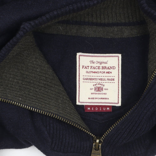 Fat Face Men's Blue 1/4 Zip High Neck Cotton Wool Jumper Size M