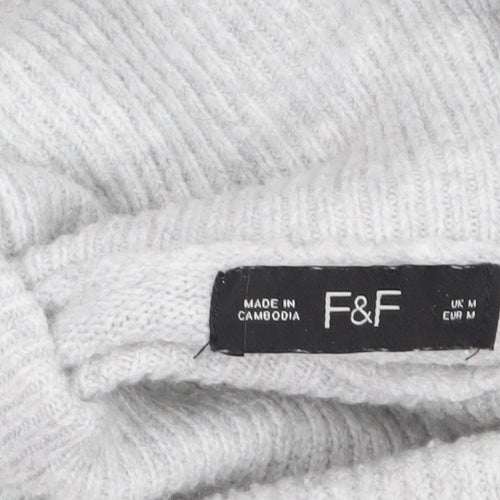 F&F Women's Grey Roll Neck Cable-Knit Long Sleeve Jumper M