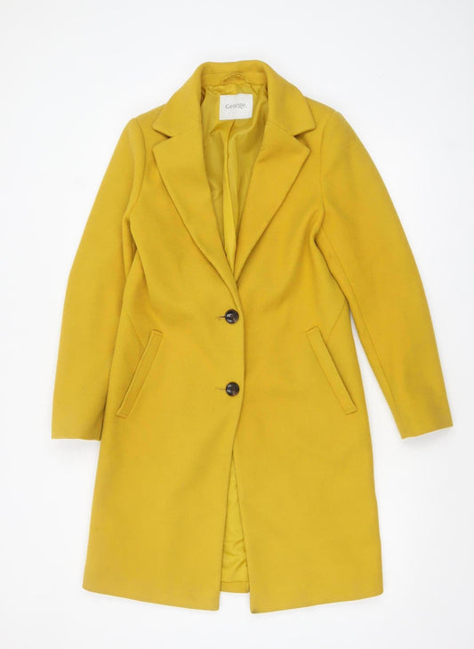 George Women's Yellow Long Overcoat Size 8 Classic Polyester