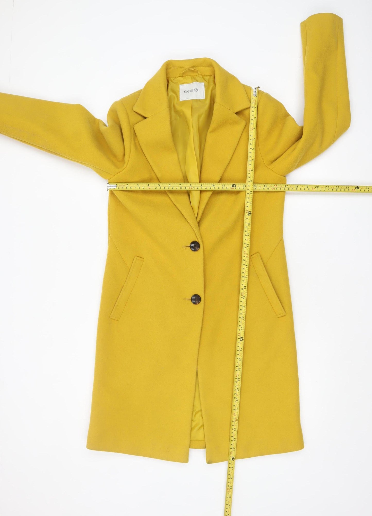 George Women's Yellow Long Overcoat Size 8 Classic Polyester