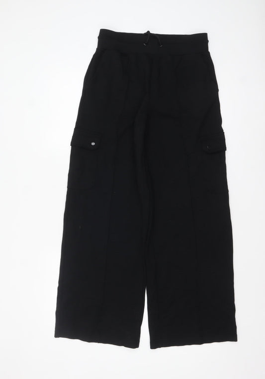 Marks and Spencer Women's Black Cargo Wide-Leg Trousers Size 10 Tall