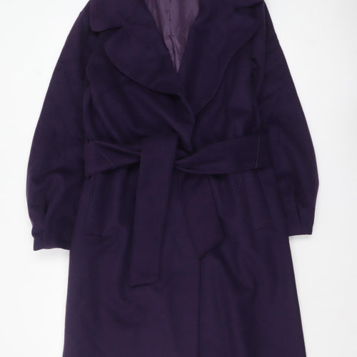 French Connection Women's Purple Wool Trench Coat Size 10 Belted Long