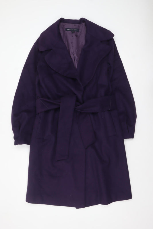 French Connection Women's Purple Wool Trench Coat Size 10 Belted Long