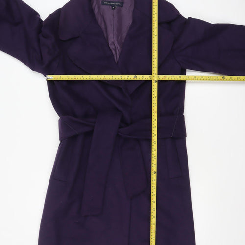 French Connection Women's Purple Wool Trench Coat Size 10 Belted Long