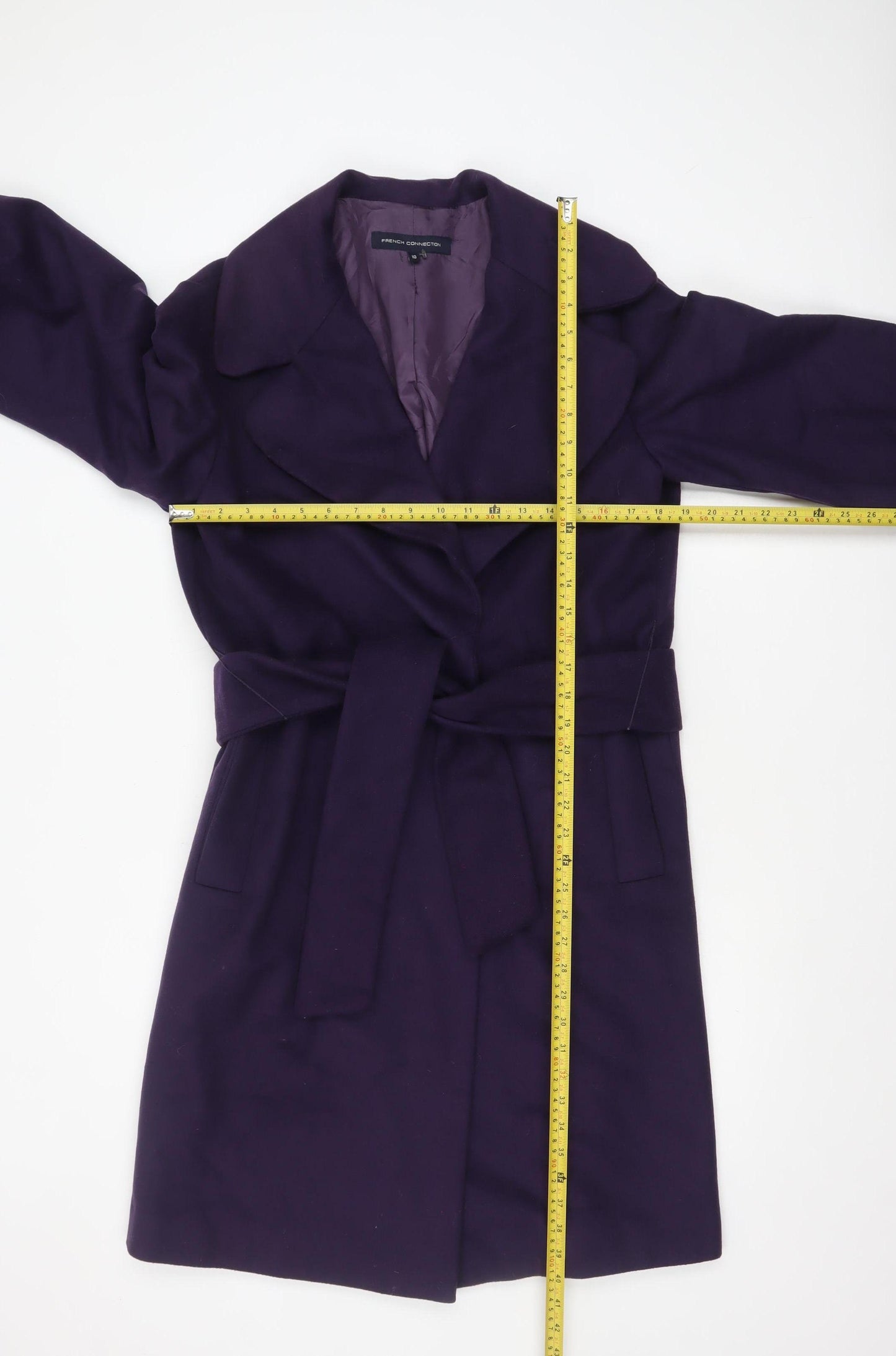 French Connection Women's Purple Wool Trench Coat Size 10 Belted Long