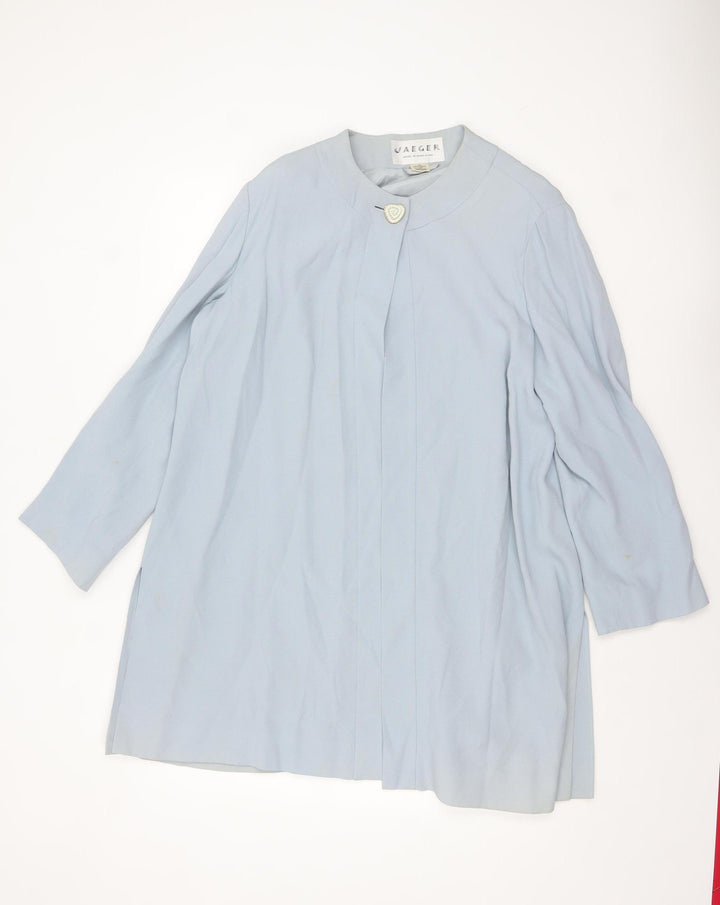 Jaeger Women Blue Mid-Length Coat Size 12 Acetate Blend Classic Style