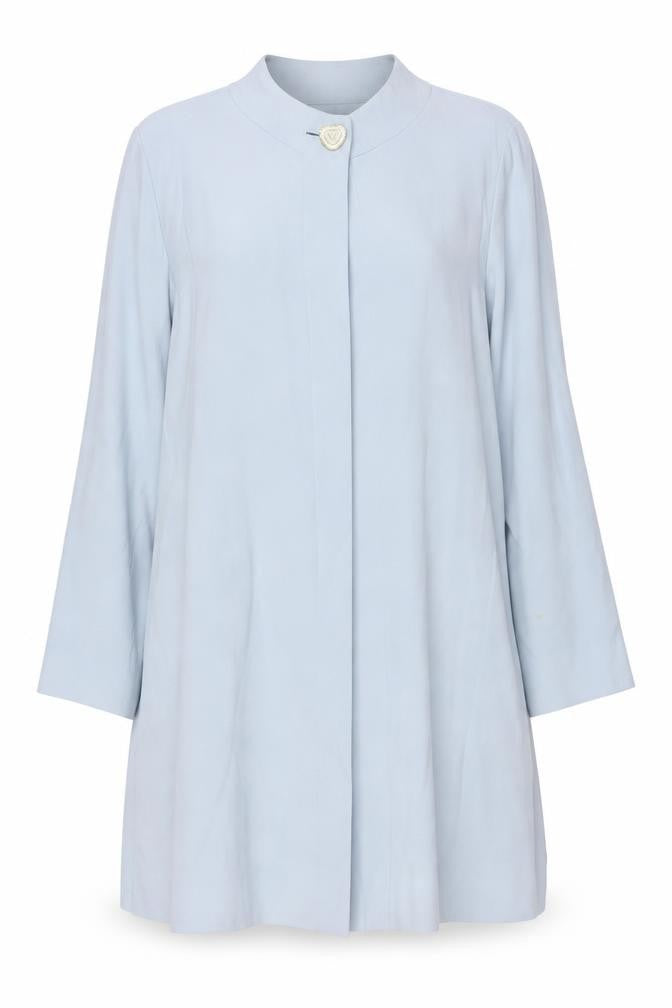 Front view of Jaeger Women Blue Mid-Length Coat, size 12, Acetate Blend Classic Style
