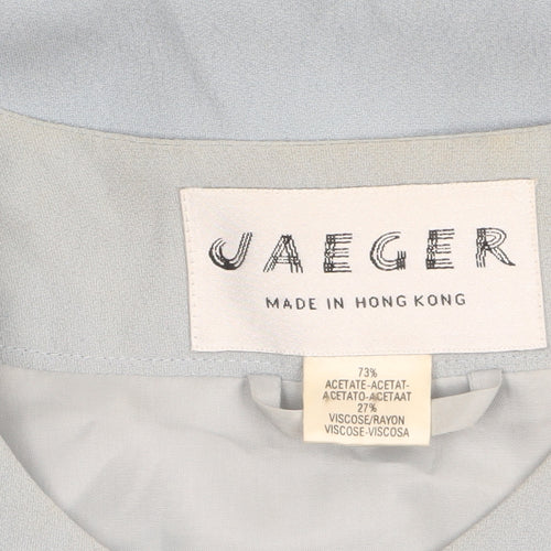 Jaeger Women Blue Mid-Length Coat Size 12 Acetate Blend Classic Style