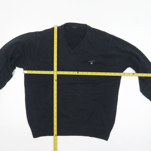 GANT Men's Black Cotton V-Neck Pullover Jumper Size S