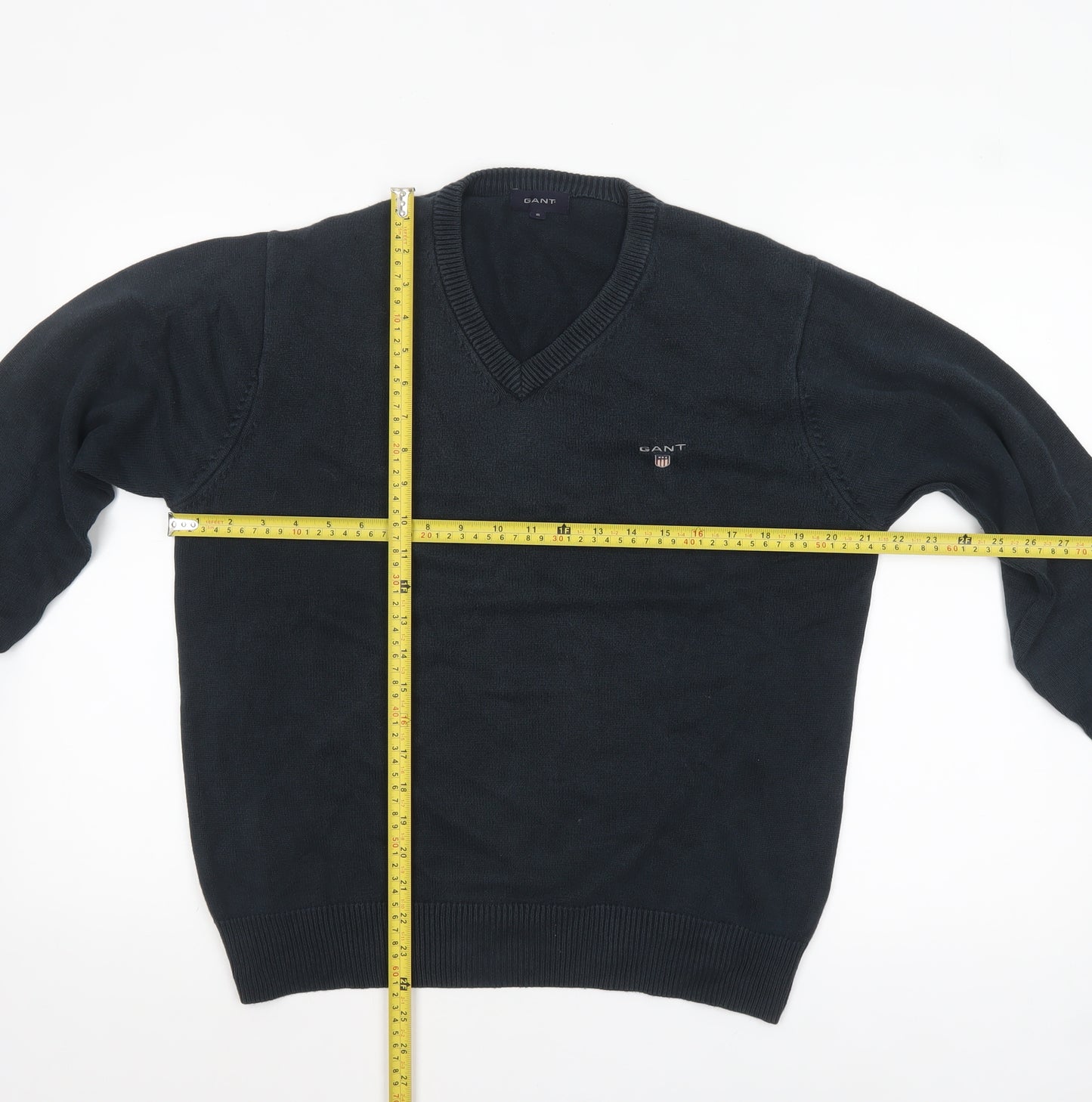 GANT Men's Black Cotton V-Neck Pullover Jumper Size S