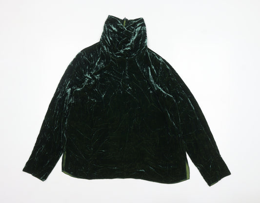 Zara Women's Green Velvet Roll Neck Long Sleeve Tunic Blouse UK 12