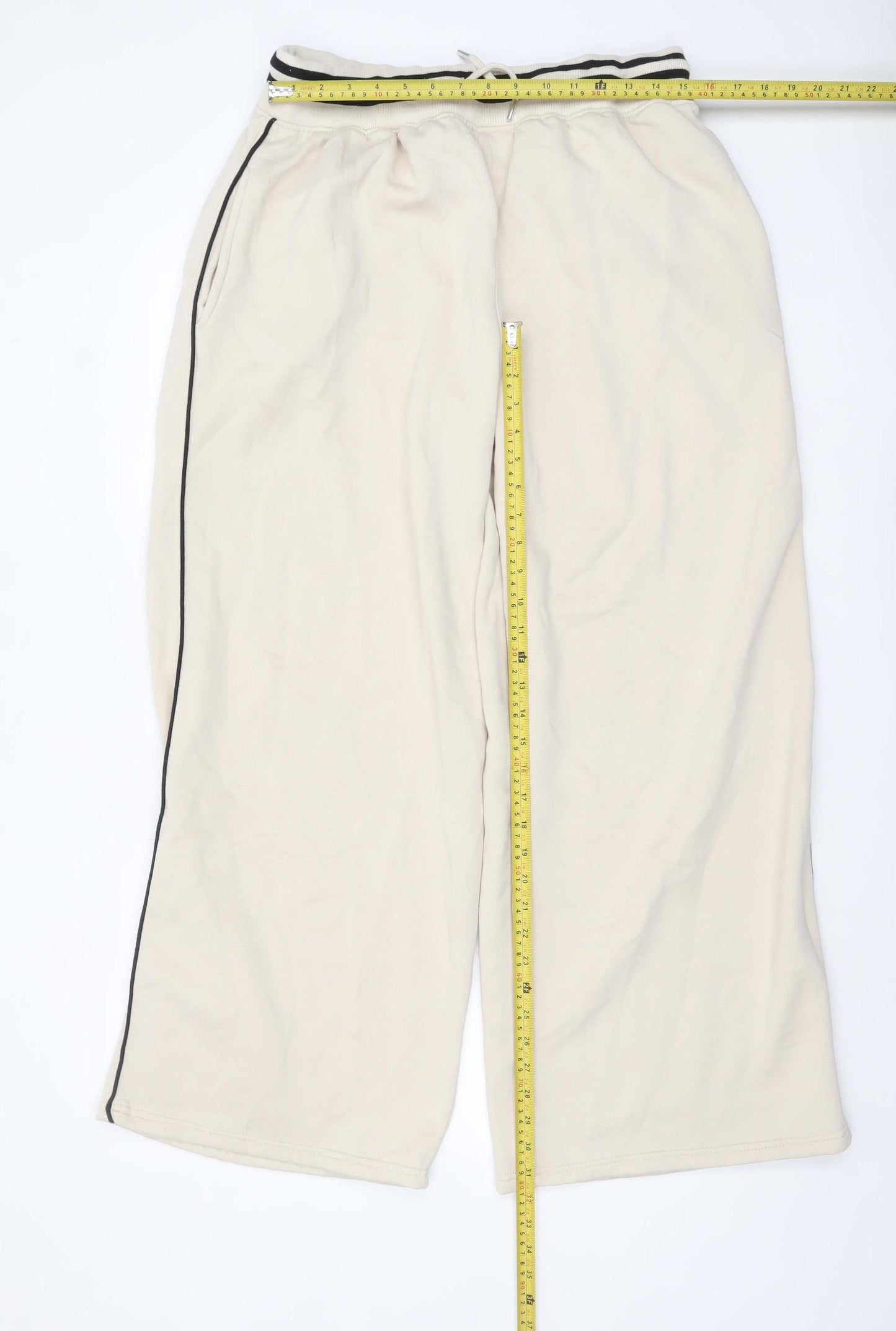 Boohoo Women's Beige XL Relaxed Wide Leg Sweatpants with Stripe