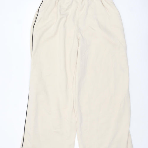 Boohoo Women's Beige XL Relaxed Wide Leg Sweatpants with Stripe