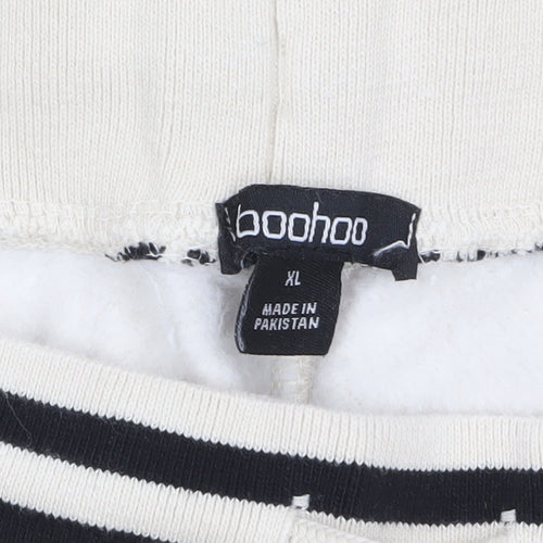 Boohoo Women's Beige XL Relaxed Wide Leg Sweatpants with Stripe
