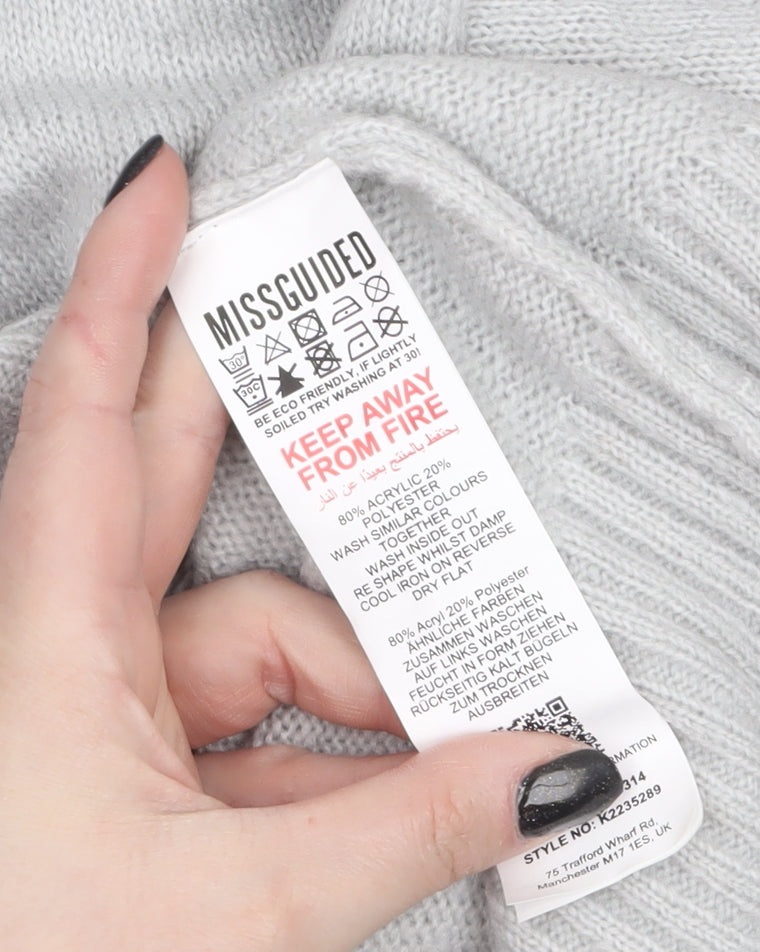 Missguided Women's Grey Mock Neck Knit Jumper UK 6