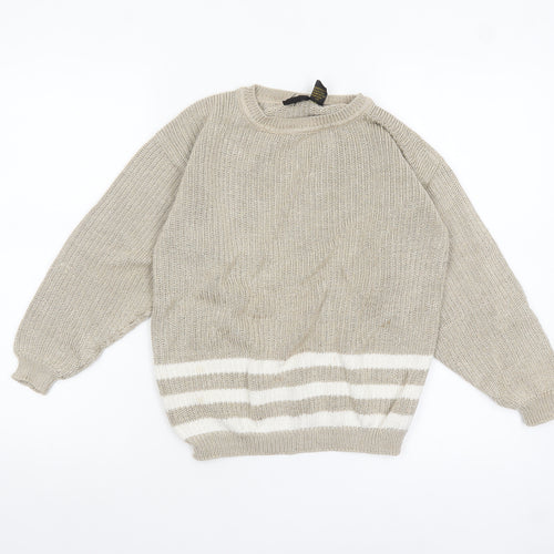 Lizsport Petites Womens Beige S Knit Crew Neck Striped Jumper