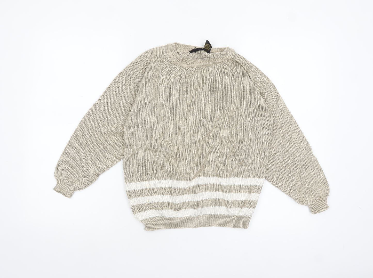 Lizsport Petites Womens Beige S Knit Crew Neck Striped Jumper