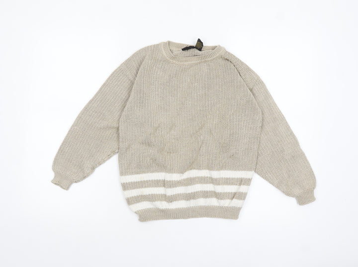 Lizsport Petites Womens Beige S Knit Crew Neck Striped Jumper