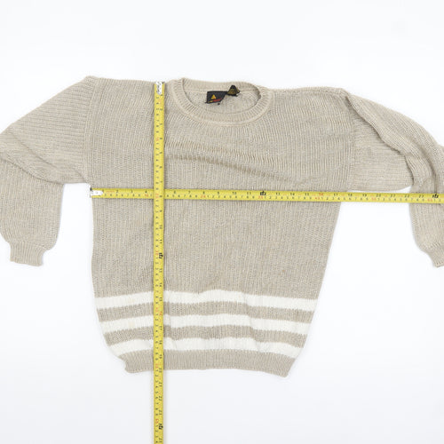 Lizsport Petites Womens Beige S Knit Crew Neck Striped Jumper