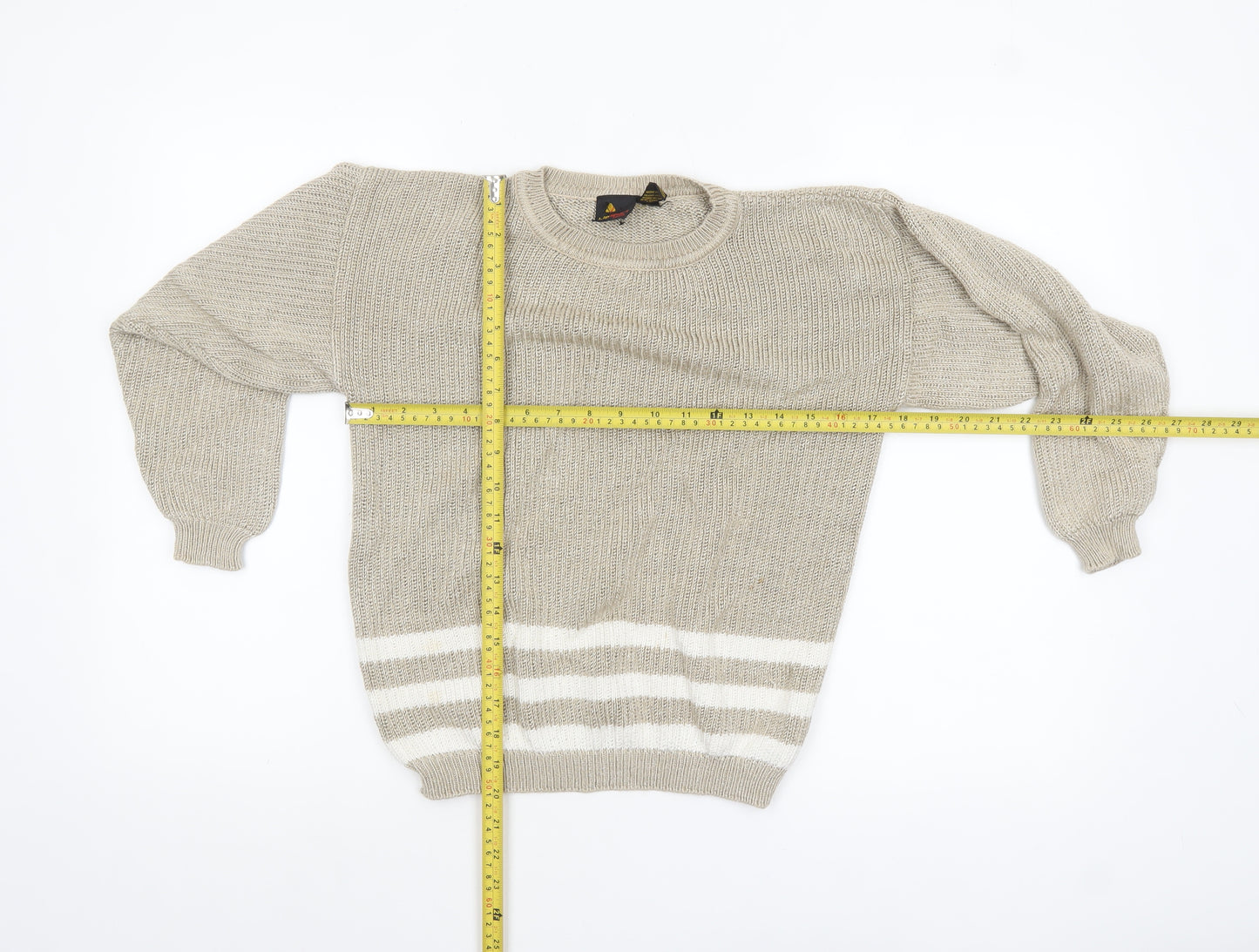 Lizsport Petites Womens Beige S Knit Crew Neck Striped Jumper