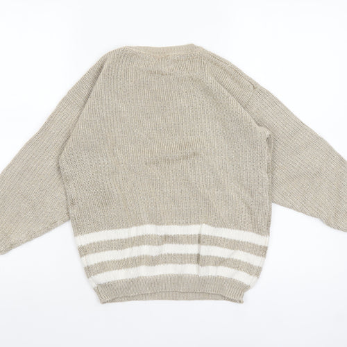 Lizsport Petites Womens Beige S Knit Crew Neck Striped Jumper