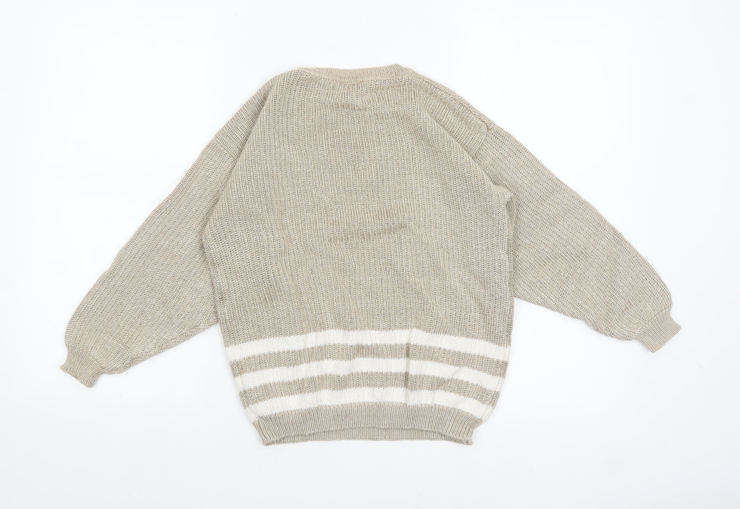Lizsport Petites Womens Beige S Knit Crew Neck Striped Jumper