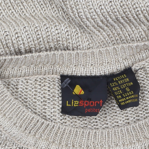 Lizsport Petites Womens Beige S Knit Crew Neck Striped Jumper